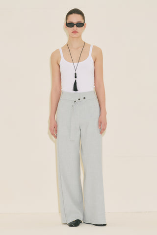 Belted Trousers With Wide Pleats Blue