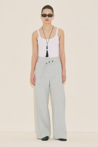 Belted Trousers With Wide Pleats Blue