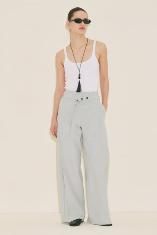 Belted Trousers With Wide Pleats Blue