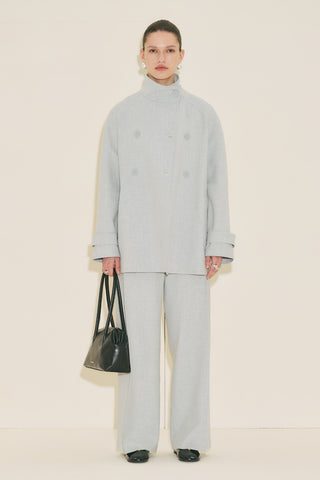 High Neck Belted Trench Coat Blue