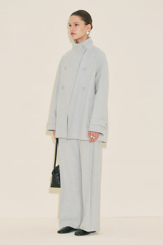 High Neck Belted Trench Coat Blue