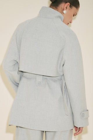 High Neck Belted Trench Coat Blue