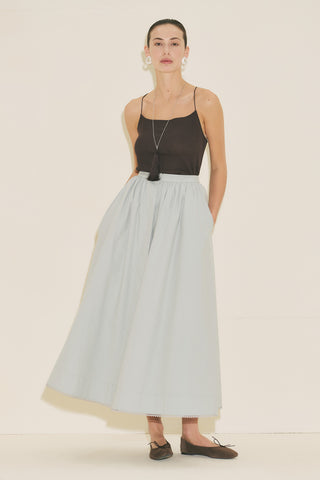 Button Front Poplin Skirt Blue
