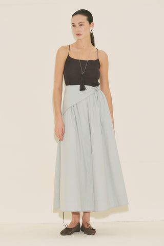 Button Front Poplin Skirt Blue