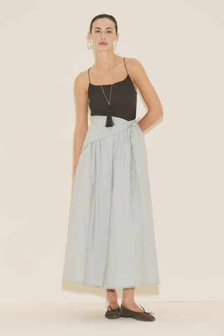 Button Front Poplin Skirt Blue