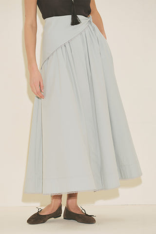 Button Front Poplin Skirt Blue