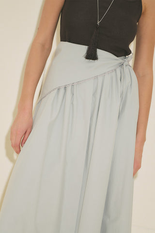 Button Front Poplin Skirt Blue