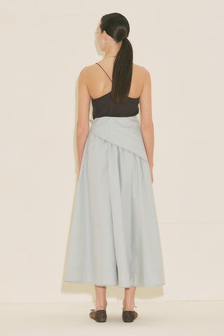 Button Front Poplin Skirt Blue