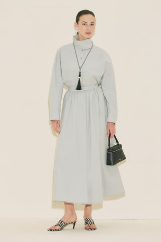 High Neck Cropped Shirt Blue