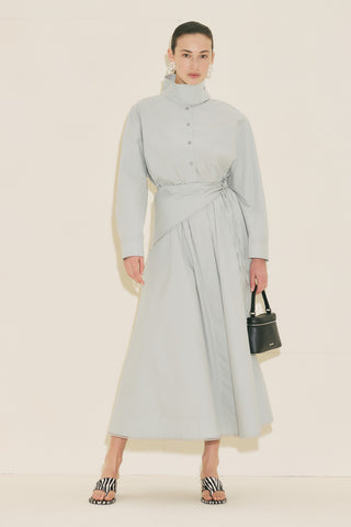 High Neck Cropped Shirt Blue