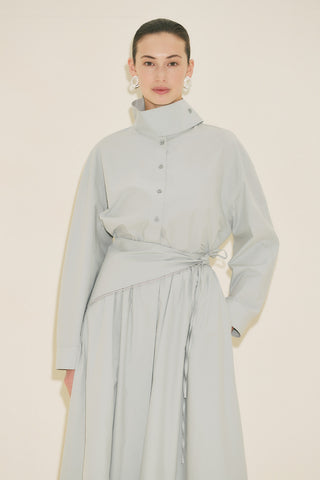 High Neck Cropped Shirt Blue