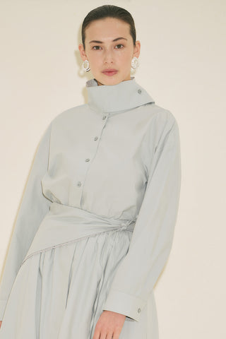 High Neck Cropped Shirt Blue