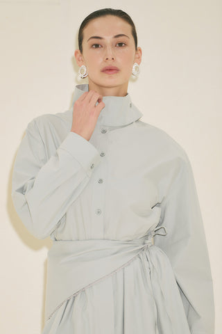 High Neck Cropped Shirt Blue