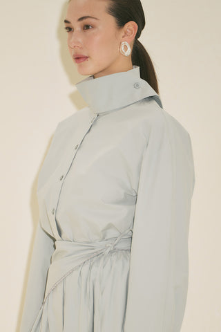 High Neck Cropped Shirt Blue