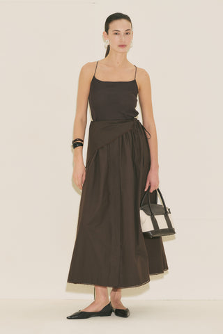 Button Front Poplin Skirt Brown