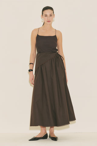 Button Front Poplin Skirt Brown