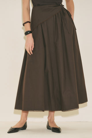Button Front Poplin Skirt Brown