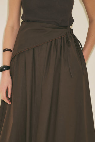 Button Front Poplin Skirt Brown