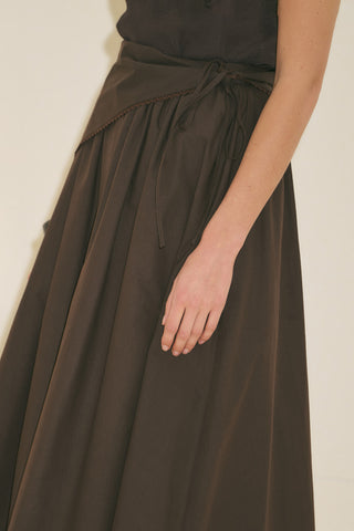 Button Front Poplin Skirt Brown
