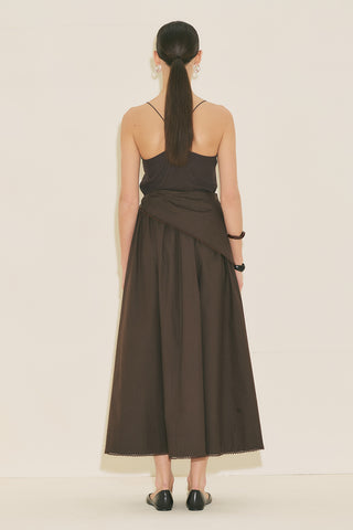 Button Front Poplin Skirt Brown