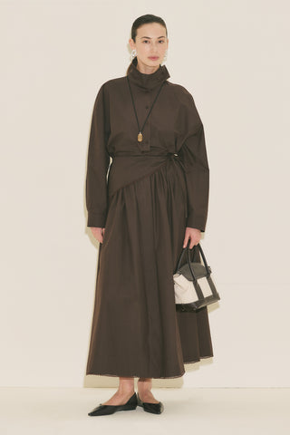 High Neck Cropped Shirt Brown