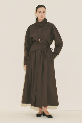 High Neck Cropped Shirt Brown