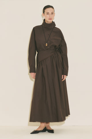 High Neck Cropped Shirt Brown