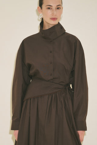 High Neck Cropped Shirt Brown