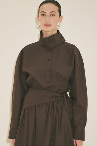 High Neck Cropped Shirt Brown