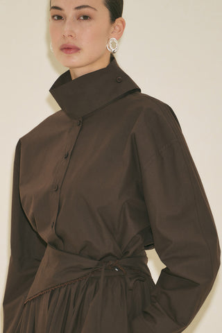 High Neck Cropped Shirt Brown