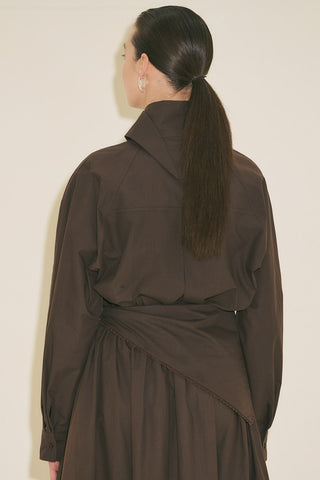 High Neck Cropped Shirt Brown