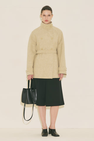 High Neck Belted Trench Coat Light Brown