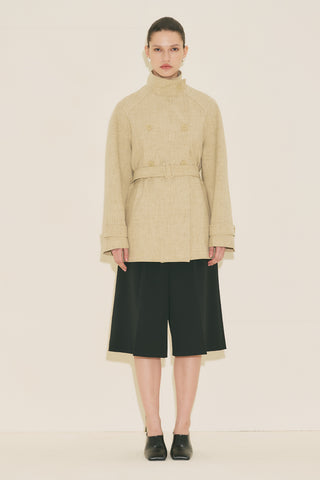 High Neck Belted Trench Coat Light Brown