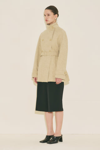 High Neck Belted Trench Coat Light Brown