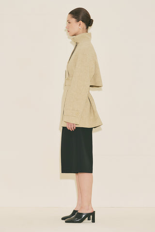 High Neck Belted Trench Coat Light Brown
