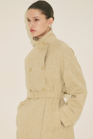 High Neck Belted Trench Coat Light Brown