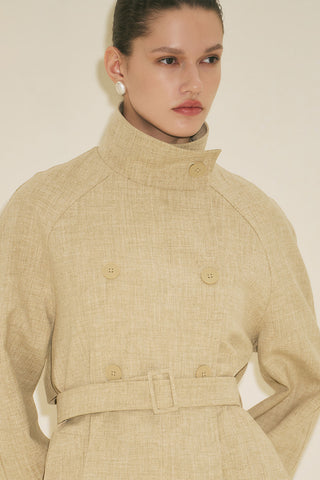 High Neck Belted Trench Coat Light Brown