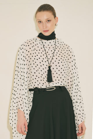 Patterned Blouse With Scarf Detail Polka Dot