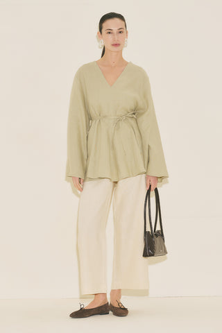 100% Linen Voluminous Tunic Sage Green
