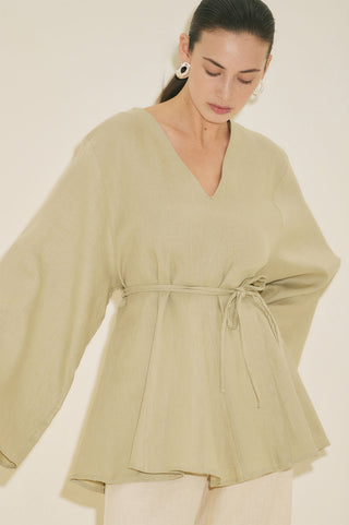 100% Linen Voluminous Tunic Sage Green