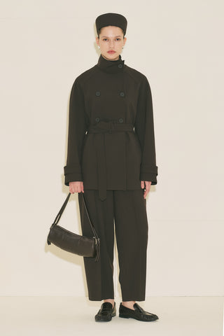 High Neck Belted Trench Coat Dark Brown