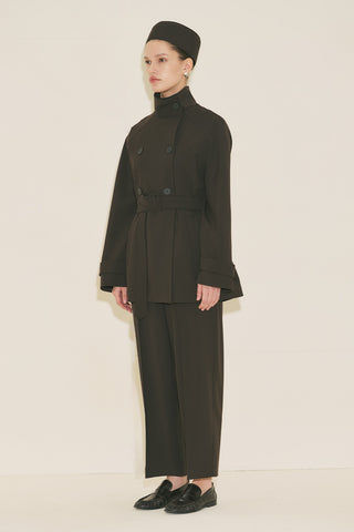 High Neck Belted Trench Coat Dark Brown