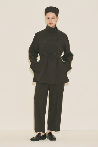 High Neck Belted Trench Coat Dark Brown