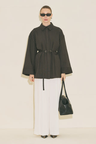 Woven Striped Shirt Brown