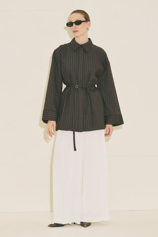 Woven Striped Shirt Brown