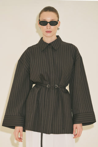Woven Striped Shirt Brown