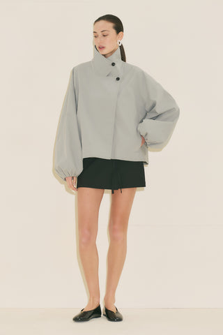 Melva Short Trench Coat With Wide Sleeves Blue