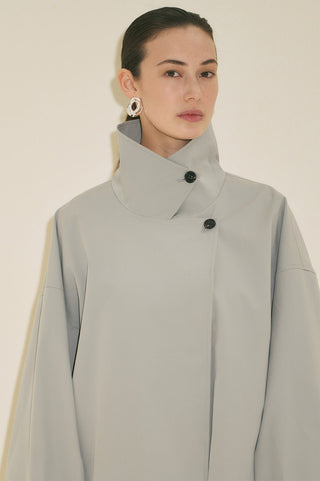 Melva Short Trench Coat With Wide Sleeves Blue
