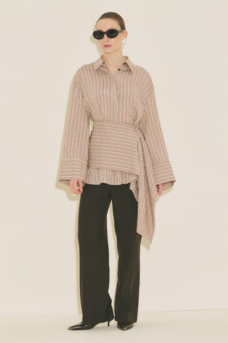 Belt Detail Striped Shirt Tile