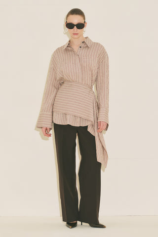 Belt Detail Striped Shirt Tile